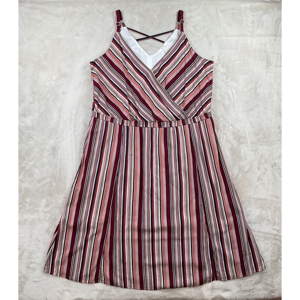 Maurices Womens Plus Size 1 Burgundy Pink Striped Surplice Strappy Sun Dress